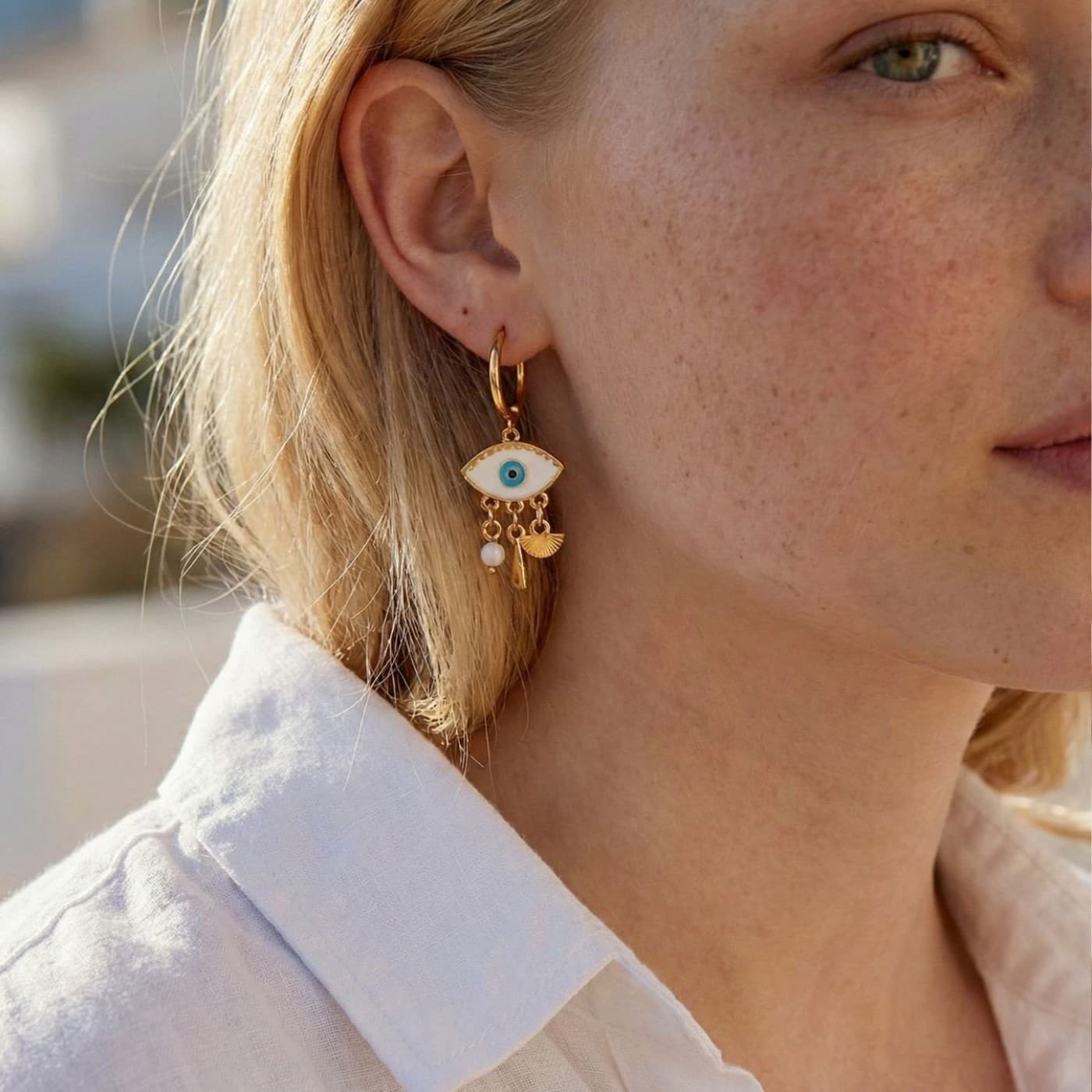 Gold-plated Hoop Earrings | Enamelled Evil Eye — Earrings from Toolittle