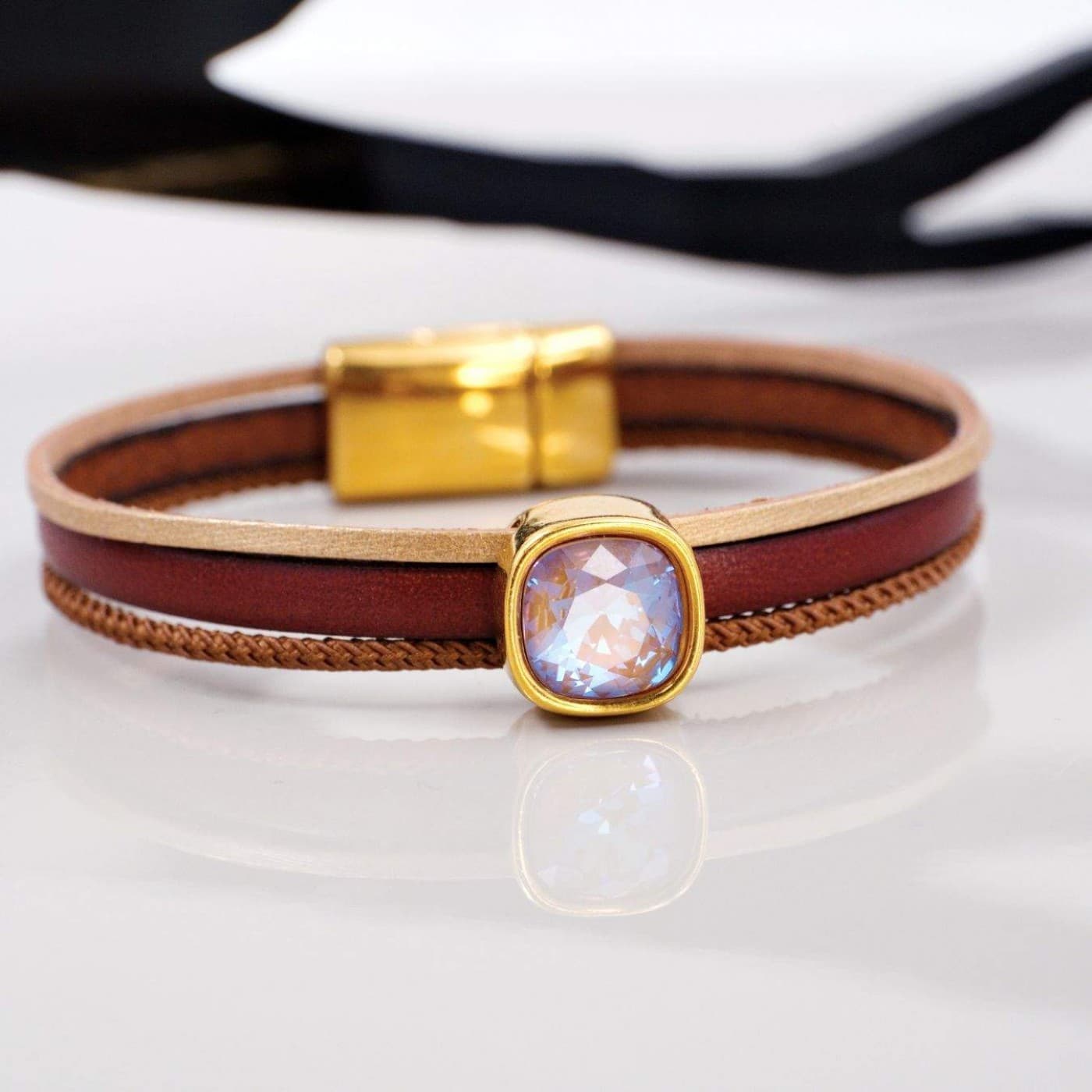 Brown Crystal Leather Bracelet — Bracelets from Toolittle