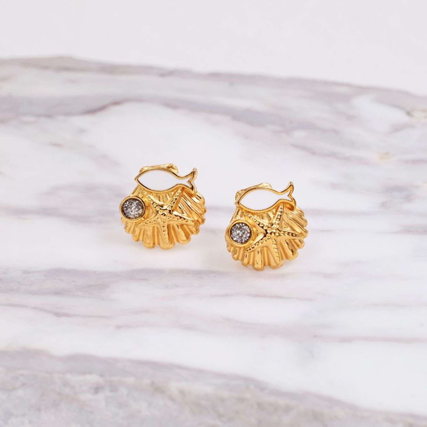 Gold-Plated Stud Starfish Earrings | White Enamel — Earrings from Toolittle