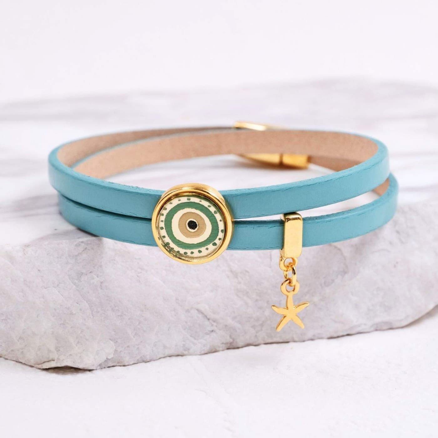 Double-wrapped Leather Bracelet - Plexiglass Evil Eye — Bracelets from Toolittle