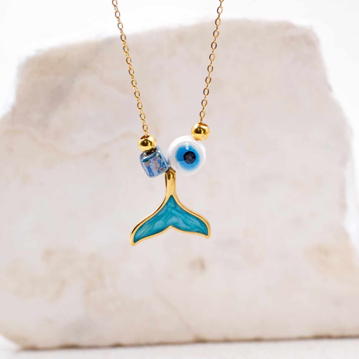 Enamelled Fish Tail & Evil Eye Necklace — Necklaces from Toolittle
