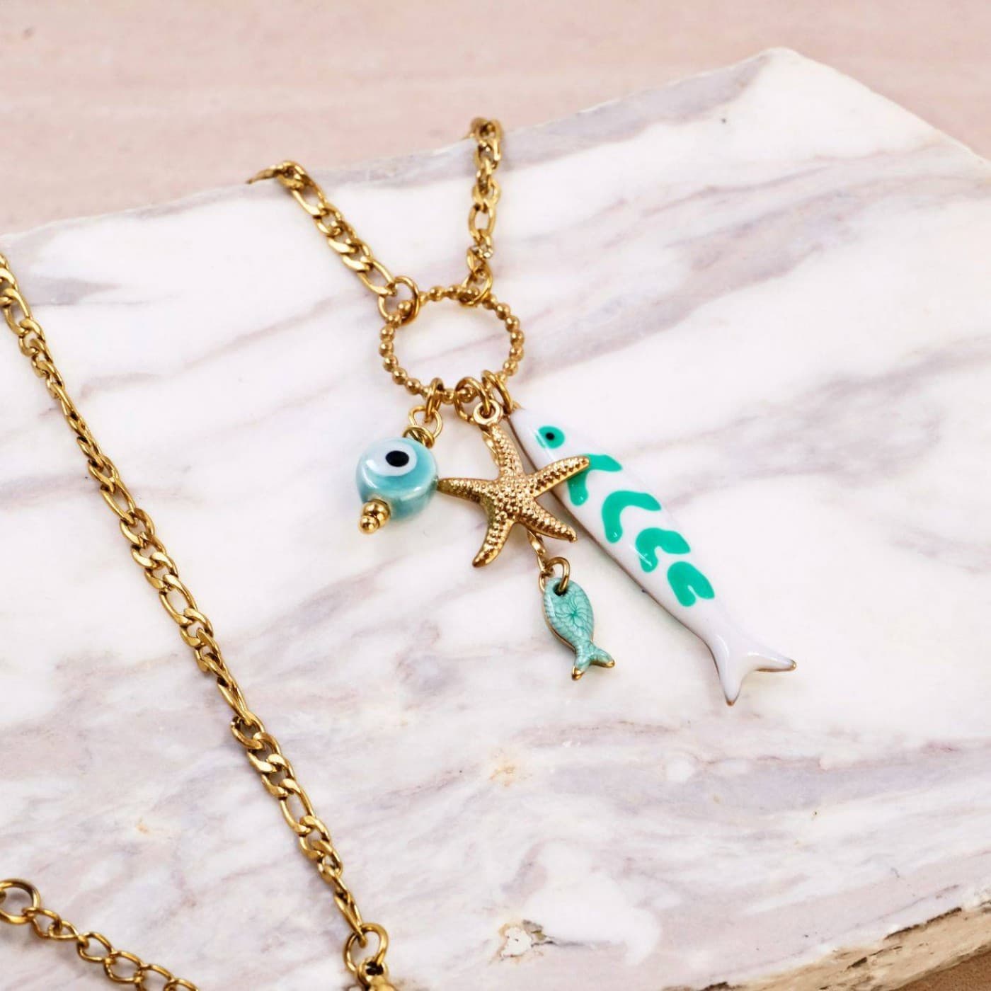 Stainless Steel Jewelry: Tropical Sea Life Necklace - Turquoise — Necklaces from Toolittle