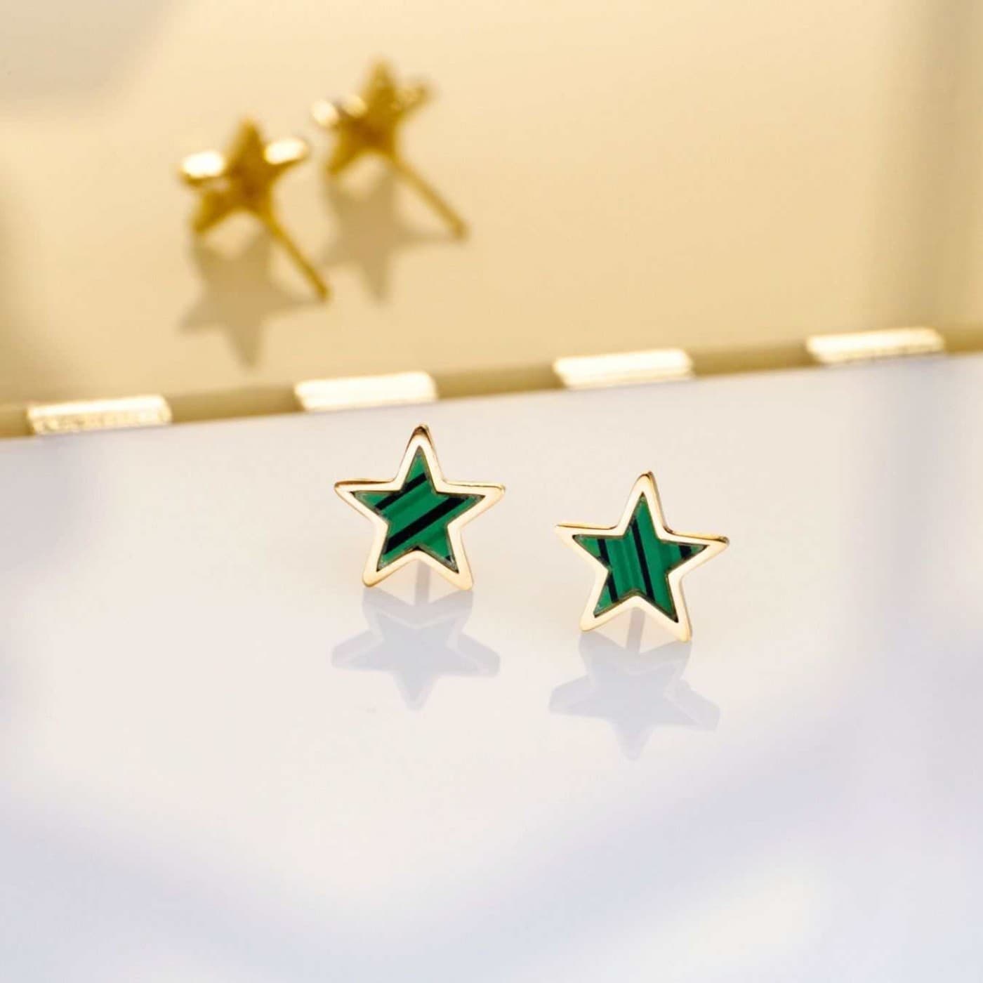Steel Star Earrings with Malachite — Earrings from Toolittle