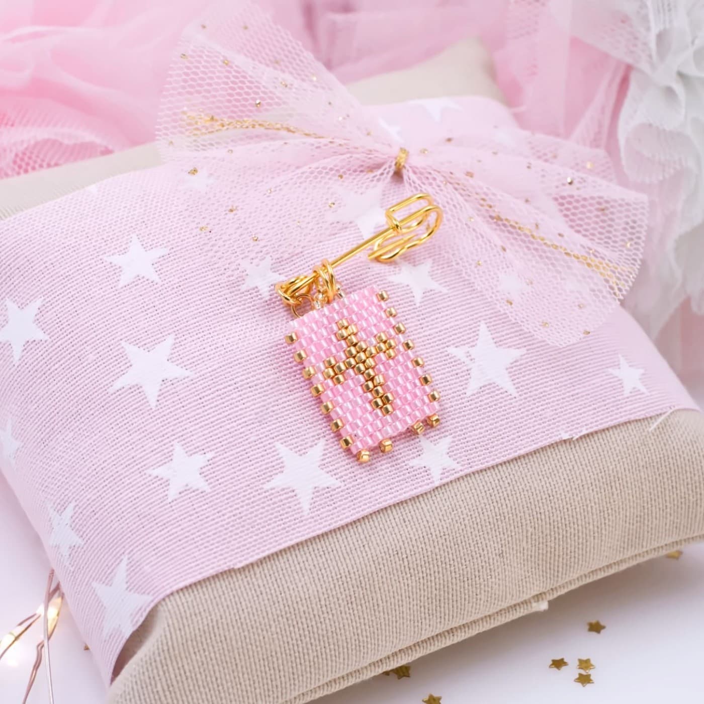 Handmade Newborn Blessing Pillow – Girl: Miyuki Beaded Cross — Pendants & charms from Toolittle