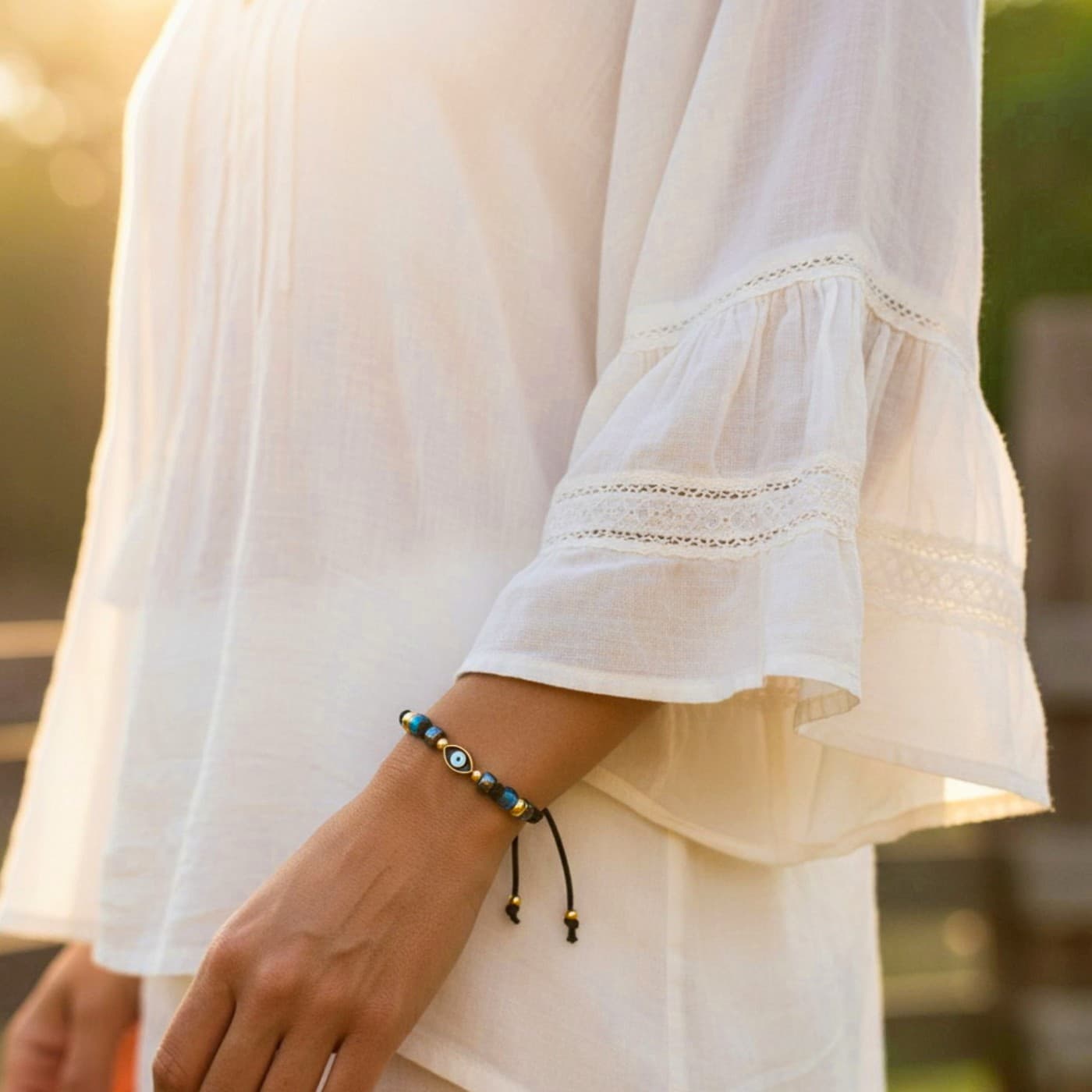 Gold-plated Macrame Bracelet - Evil Eye & Enamel — Bracelets from Toolittle