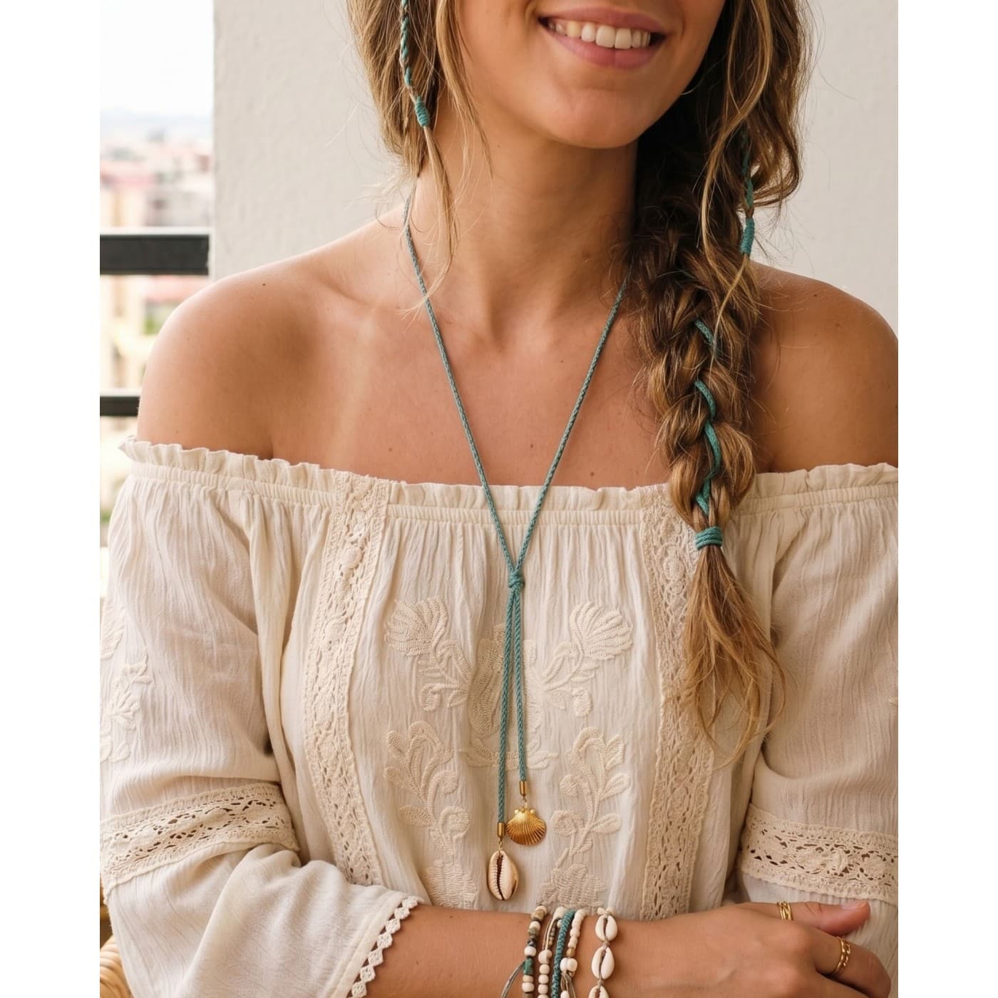 Steel Gold-plated Necklace - Cord & Sea Shells — Necklaces from Toolittle