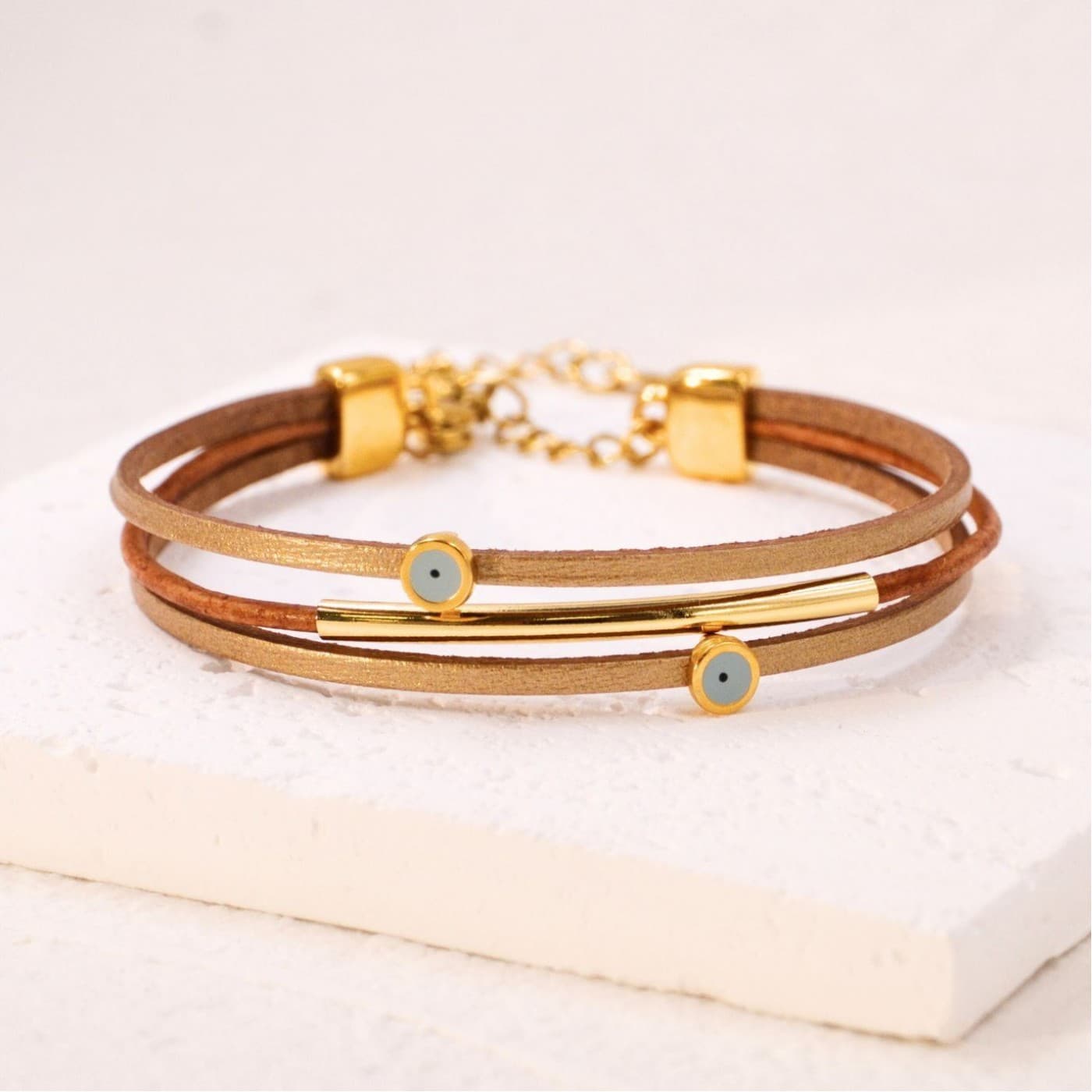 Leather Bracelet with Evil Eyes — Bracelets from Toolittle
