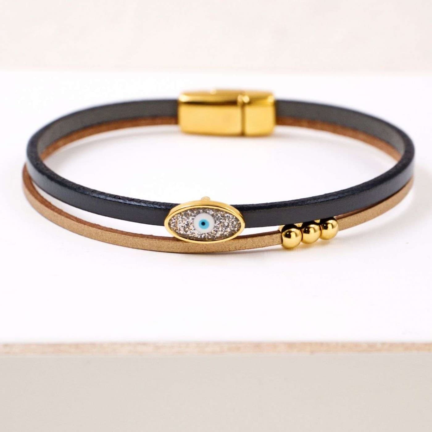 Evil Eye Handcrafted Leather Bracelet with Magnetic Clasp | Black — Bracelets from Toolittle