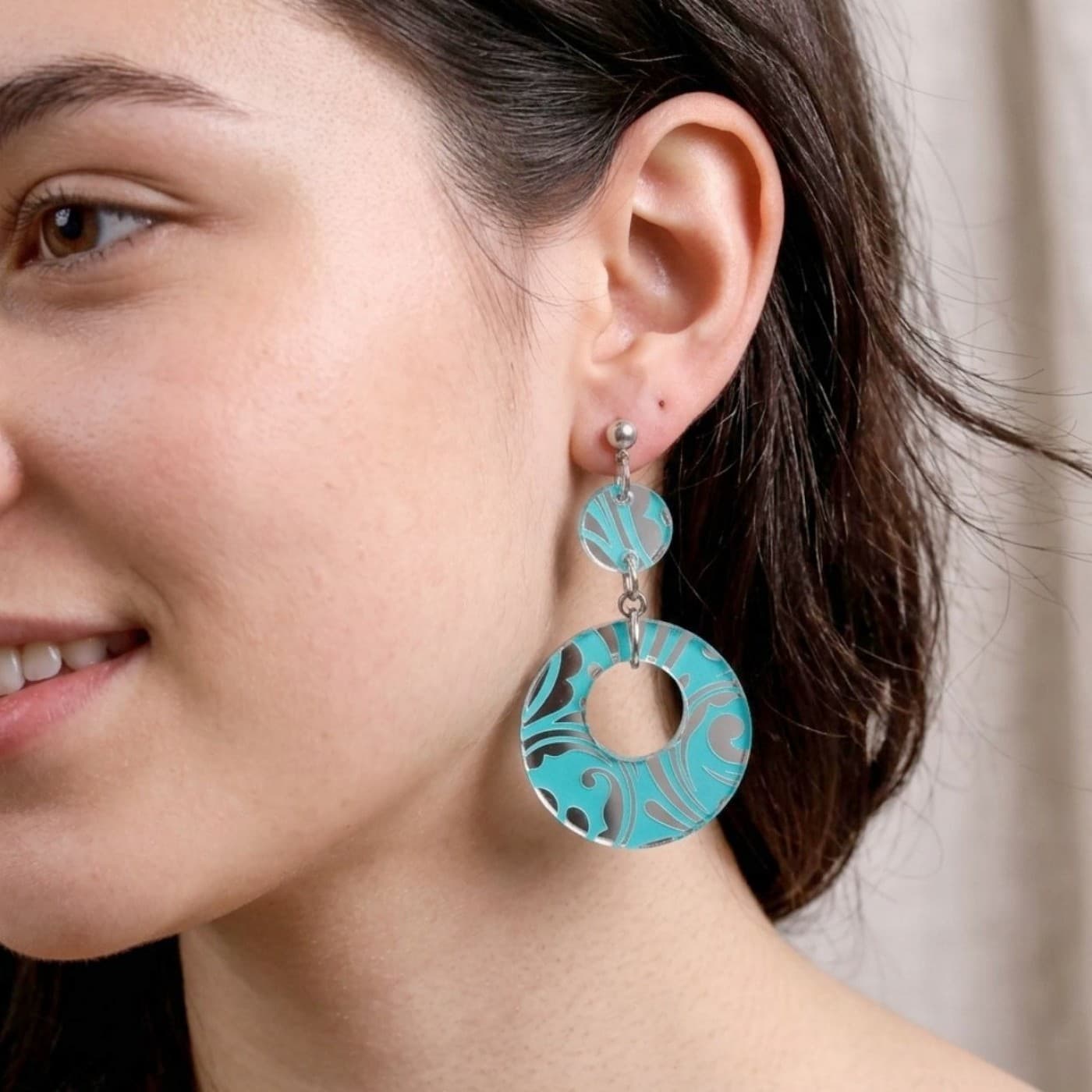 Silver-plated Earrings | Plexiglass with Pattern - Turquoise — Earrings from Toolittle