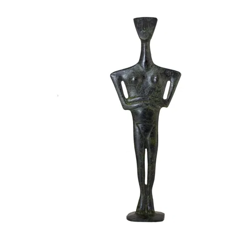 Triangular Cycladic Figurine – Bronze Sculpture – 26 cm – Dark Green