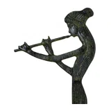 Woman Playing a Flute – Bronze Sculpture – 76 cm – Dark Green