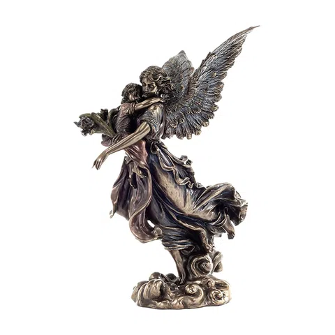 Guardian Angel with a Child – Bronze-Finish Statue – 27 cm – view 1