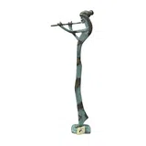Woman Playing a Flute – Bronze Sculpture – 76 cm – Blue & Gold
