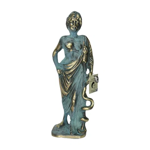 Asclepius – Solid Bronze Sculpture – 14 cm – Blue & Gold
