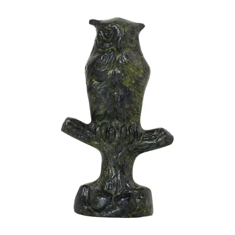 Ancient Greek Owl on a Branch – Bronze Sculpture – 8 cm – Dark Green