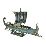 Small Ancient Greek Trireme – Bronze Sculpture – 14 cm – Blue & Gold