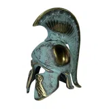 Studded Corinthian Helmet with Owl and Short Crest – 14 cm – Blue & Gold