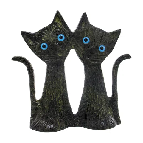 Two Standing Cats – Bronze Sculpture – 8 cm – Dark Green