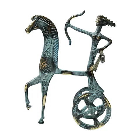 Artemis in a Chariot – Bronze Sculpture – 18 cm – Blue & Gold