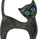 Cat on Base – Bronze Sculpture – 15 cm – Dark Green