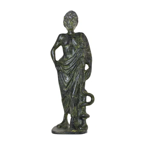 Asclepius – Solid Bronze Sculpture – 14 cm – Dark Green