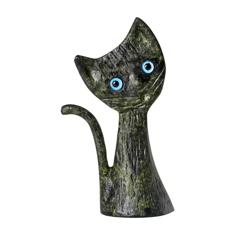 Cat without Base – Bronze Sculpture – 11 cm – Dark Green