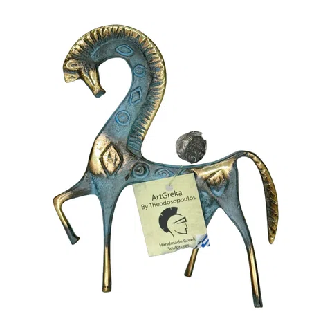 Horse with Lowered Head – Bronze Sculpture – 19 cm – Blue & Gold