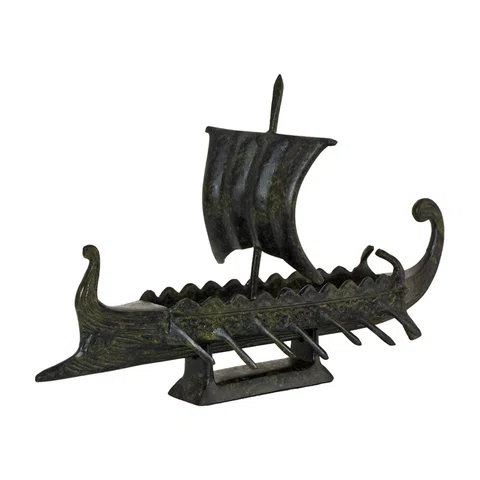 Small Ancient Greek Trireme – Bronze Sculpture – 14 cm – Dark Green
