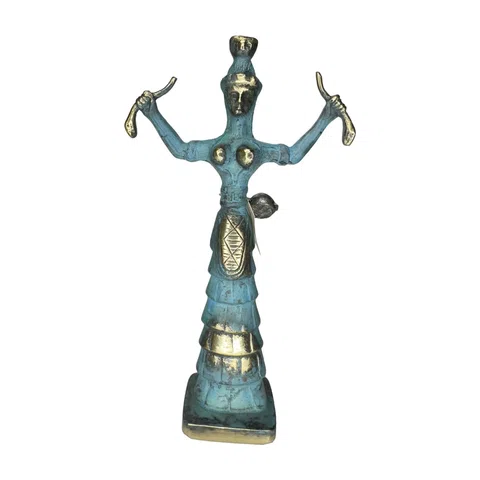 Minoan Snake Goddess – Bronze Sculpture – 12 cm – Blue & Gold