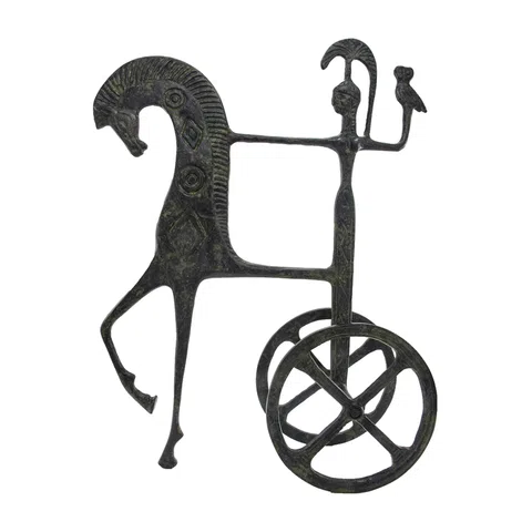 Athena's Chariot with Owl – Bronze Sculpture – 12 cm – Dark Green