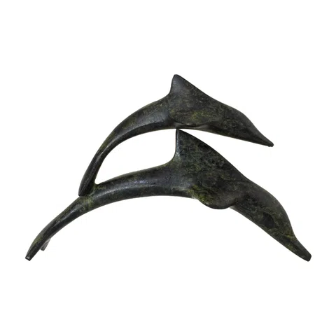 Two Playful Dolphins – Bronze Sculpture – 12 cm – Dark Green