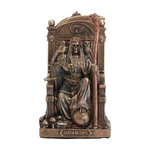 Santa Muerte on a Throne – Bronze-Finish Statue – 8.4 cm – view 1