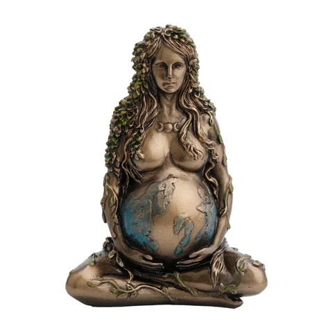 Gaia — Pregnant Mother Earth in Lotus Pose — Bronze-Finish Statue, 10.5 cm – view 1