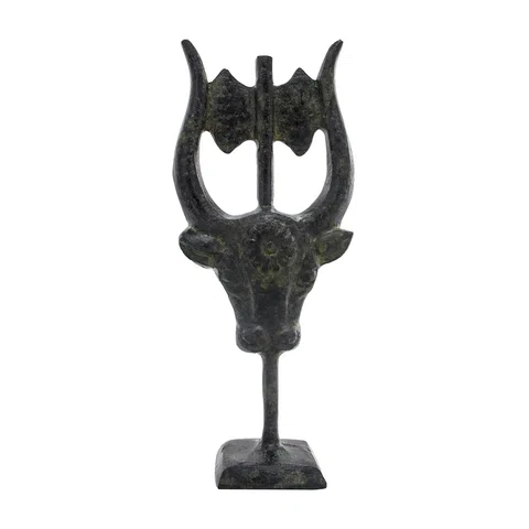 Minoan Bull's Head with Double Axe – Sculpture – 11.5 cm – Dark Green