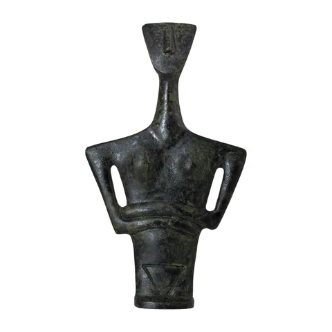 Triangular Cycladic Bust – Bronze Sculpture – 16 cm – Dark Green
