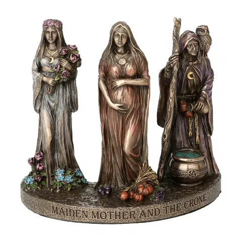 Triple Goddess — Maiden, Mother and Crone — Bronze Finish Statue, 12 cm – view 1