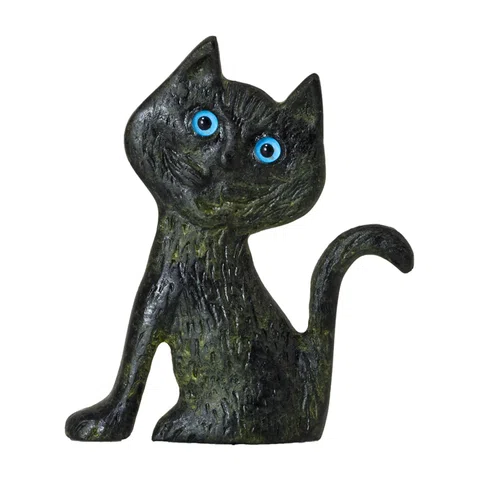 Standing Cat – Bronze Sculpture – 8 cm – Dark Green