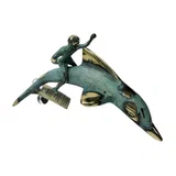 Dolphin with Boy Rider – Bronze Sculpture – 8 cm – Blue & Gold
