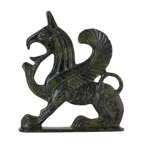 Griffin with Lion's Body – Bronze Sculpture – 15 cm – Dark Green