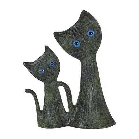 Two Cats – Bronze Sculpture – 11.5 cm – Dark Green