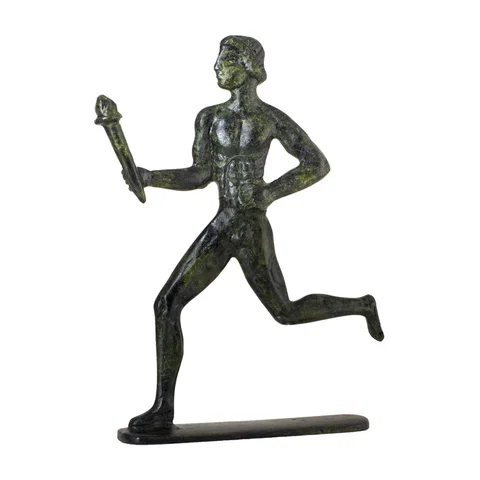 Ancient Olympic Torchbearer – Bronze Sculpture – 17 cm – Dark Green