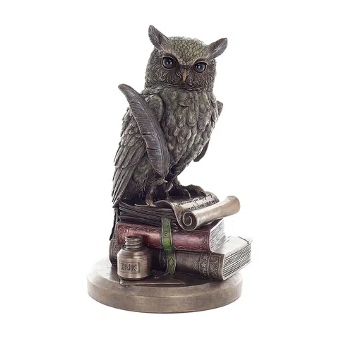 Owl with Quill and Books — Bronze-Finish Statue, 23 cm – view 1