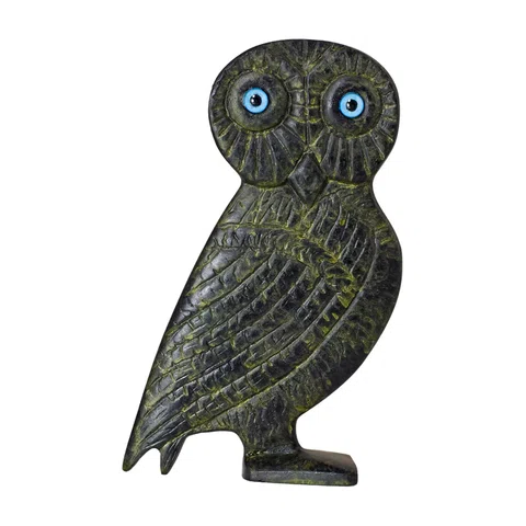 Owl – Flat Bronze Sculpture – 7 cm – Dark Green