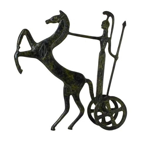 Athena in a Chariot with a Rearing Horse – Sculpture – 19 cm – Dark Green