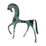 Geometric Horse with Lowered Head – Sculpture – 25 cm – Blue & Gold