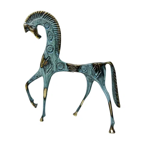 Geometric Horse with Lowered Head – Sculpture – 25 cm – Blue & Gold