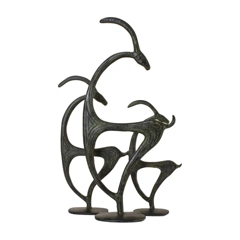 Three Cretan Kri-Kri Goats – Bronze Sculpture – 23 cm – Dark Green