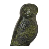 Owl with Tail – Solid Bronze Sculpture – 4 cm – Dark Green