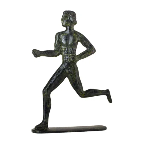 Ancient Olympic Runner – Flat Bronze Sculpture – 13 cm – Dark Green