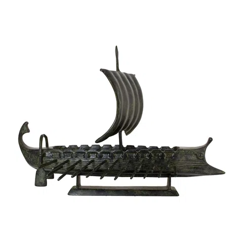 Ancient Greek War Trireme – Bronze Sculpture – 24 cm – Dark Green